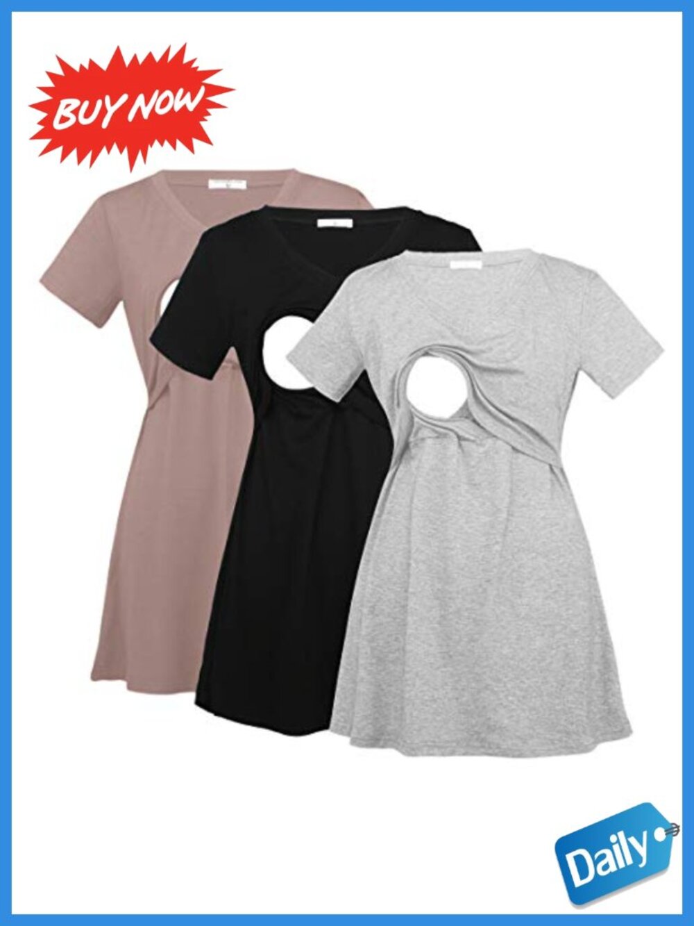 Women's V Neck Nursing Tops Maternity Breastfeeding Tee Shirts 3 Pack